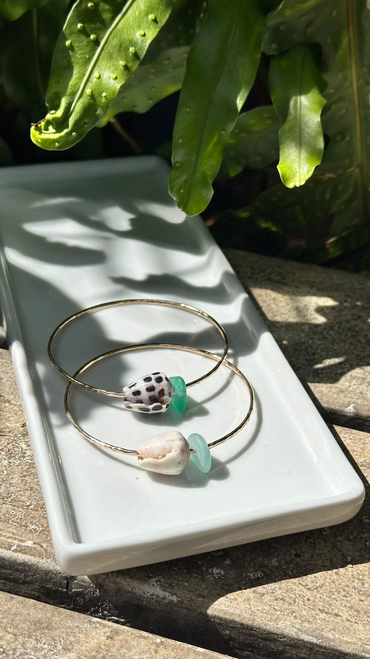 Seaglass + Shell Bangle