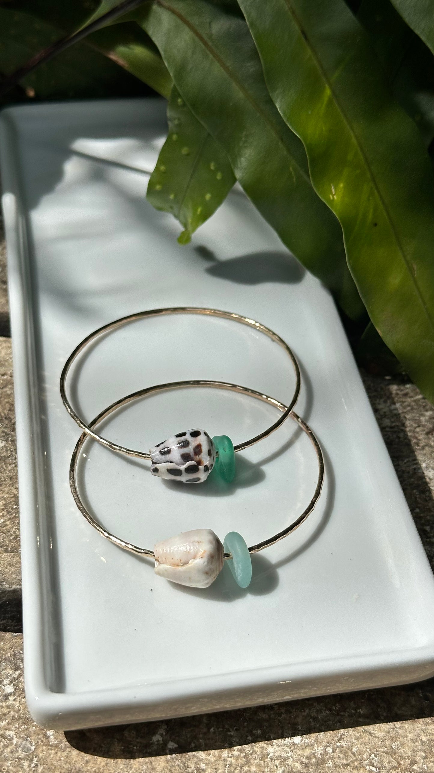 Seaglass + Shell Bangle