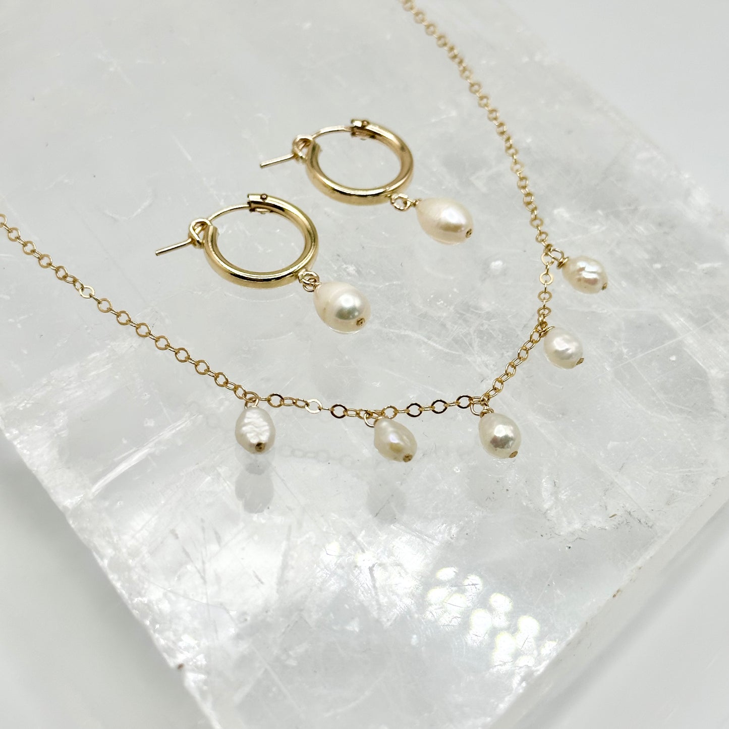 Freshwater Pearl Huggie and necklace Set