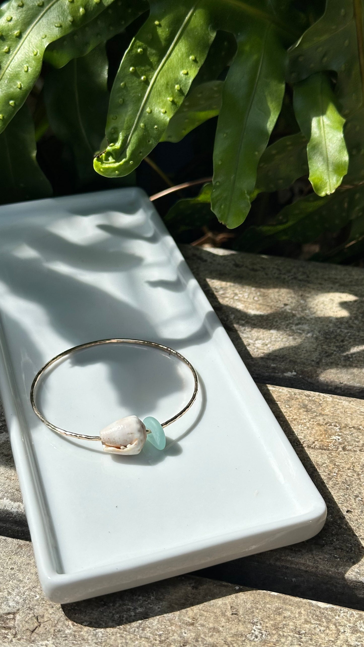 Seaglass + Shell Bangle