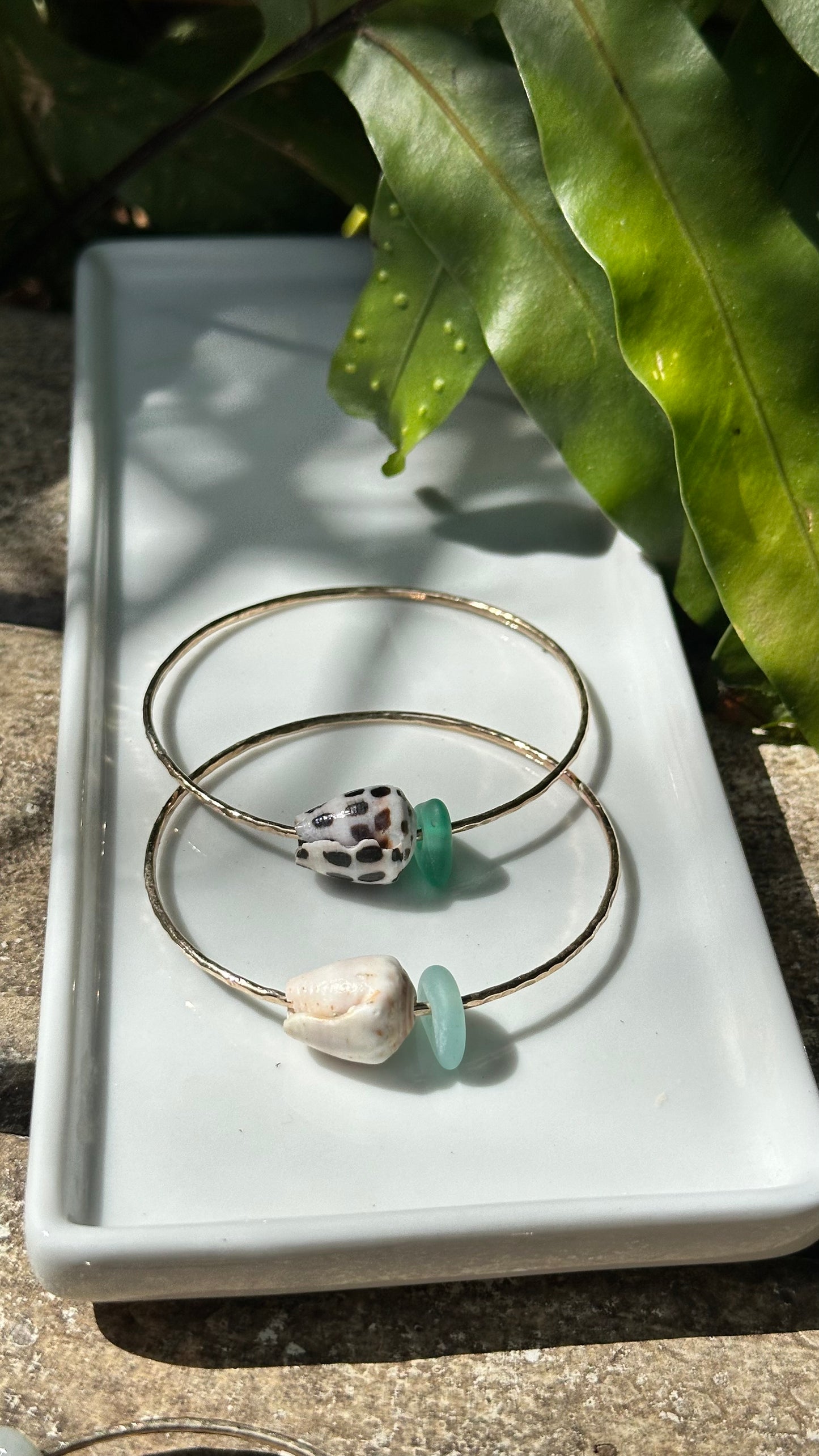 Seaglass + Shell Bangle